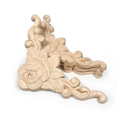 Aiminjey 20 Pcs Decorative Wood Flower Carved Appliques 3.1inch Corner Onlay DIY Unpainted Solid Wooden Carved Corner Decal for Furniture Wardrobe Mirror Photo Frame Closet Decoration (20, 3.1inch) - Image 4