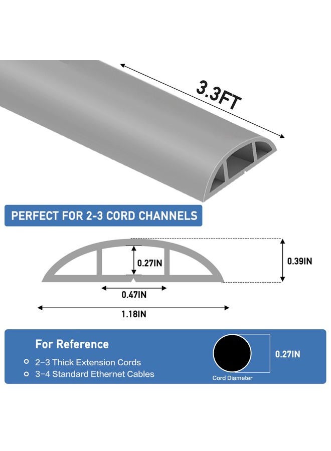 LSGCQ Floor Cord Cover Self Adhesive Cord Hider Floor Extension Cord Covers for Floor Power Cord Protector Cable Management Prevent Cable Trips Cable Cavity 0.47" W x 0.27" H (Grey, 3.3Ft) - Image 2