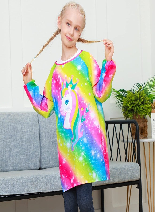 PASHOP Kids Art Smocks Unicorn Waterproof Painting Apron Smock for Girls Boys Long Sleeve Knee Length Artist Smock with Pocket for 3-12 Years (Unicorn A, 8-12 Years) - Image 2
