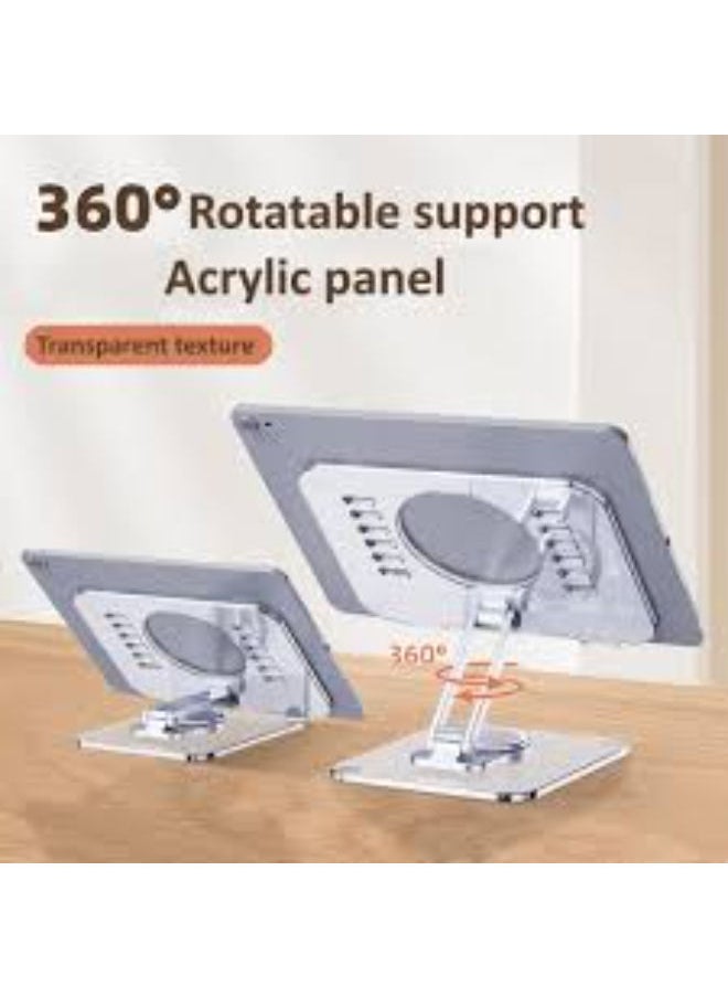 SHOPI - Tablet Stand Holder 360° Rotating Angle Adjustable Aluminum Alloy Foldable Tablet Mobile Bracket for Desktop Silver - Image 1
