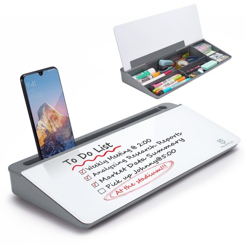TSJ OFFICE Small Desktop Glass Whiteboard Dry-Erase-Board - Computer Keyboard Stand White Board Surface Pad with Drawer, Desk Organizers with Accessories for Office, Home, School Supplies - Image 1
