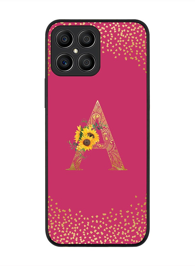 Stylizedd Rugged Black edge case for Honor X8, Slim fit Rubber Edges Thin Cover -  Custom Monogram Initial Letter Mandala Floral Pattern Alphabet- A  (Dark Pink Rose ) - Image 1