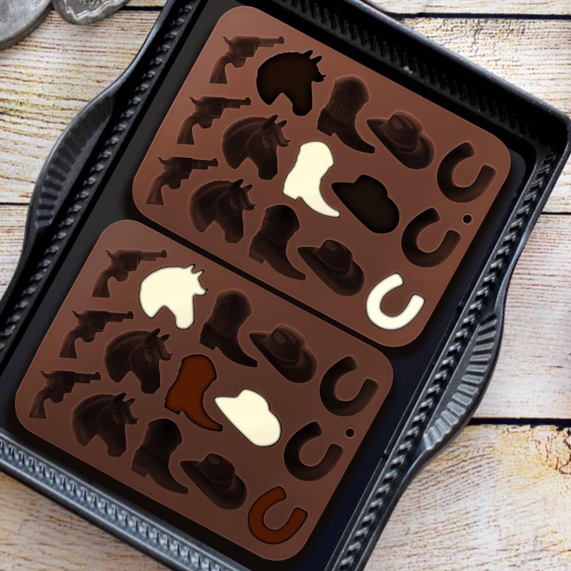 Fuehbur Western Themed Cowboy Candy Silicone Molds 2PCS, Chocolate Jello Moulds with Horse Head Boot Hat Saddle Design, 15 Cavity Ice Mold Pudding Soap Cookie Molds for Cake Desserts Cupcake Making - Image 5