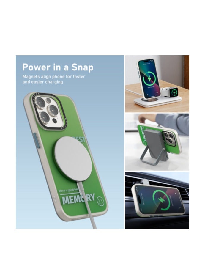 Mezone Memory iPhone 15 Pro MagSafe Case, Shockproof & Anti-Yellowing Phone Case Reinforced Corners with Airguard, Green - Image 3