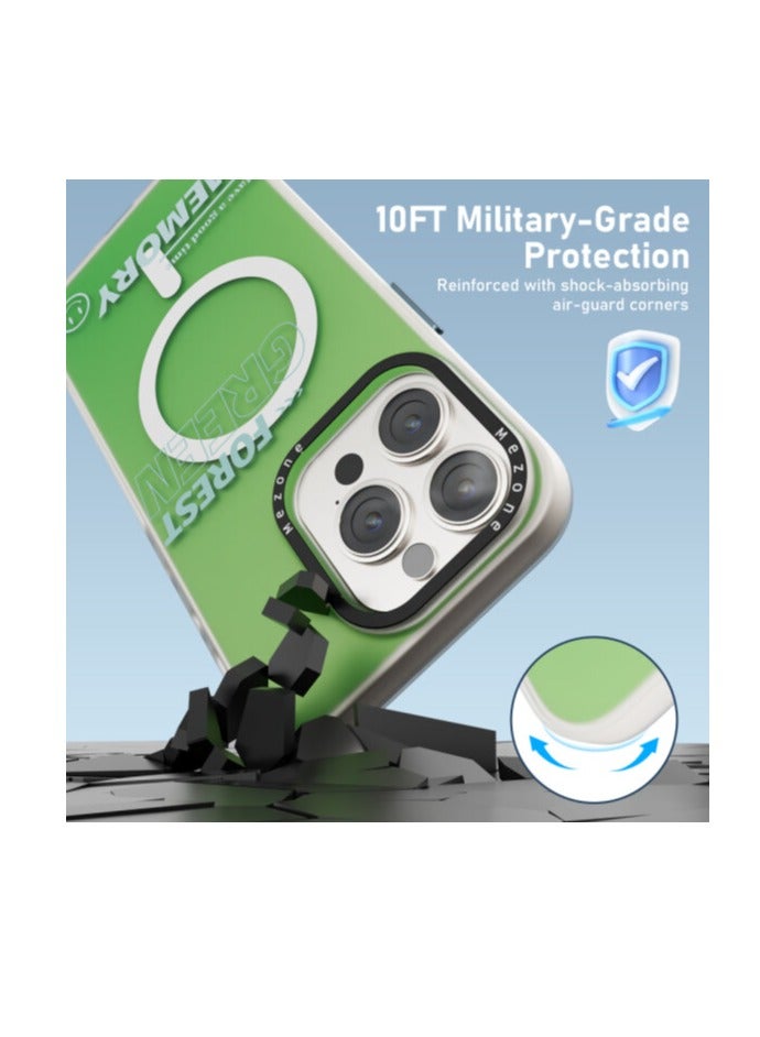 Mezone Memory iPhone 15 Pro MagSafe Case, Shockproof & Anti-Yellowing Phone Case Reinforced Corners with Airguard, Green - Image 4