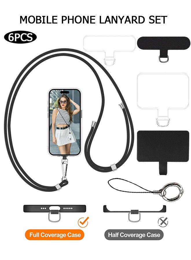 Wffo Phone Lanyard - Phone Lanyard with 4 Universal Patches - 1.6m Adjustable Phone Lanyard - Can be Used for Crossbody Phone and Neck and Wrist Straps - With Metal Snap Hook - Compatible with Most Smartphones with Full Coverage Case - Free Your Hands (Black/Transparent) - Image 1