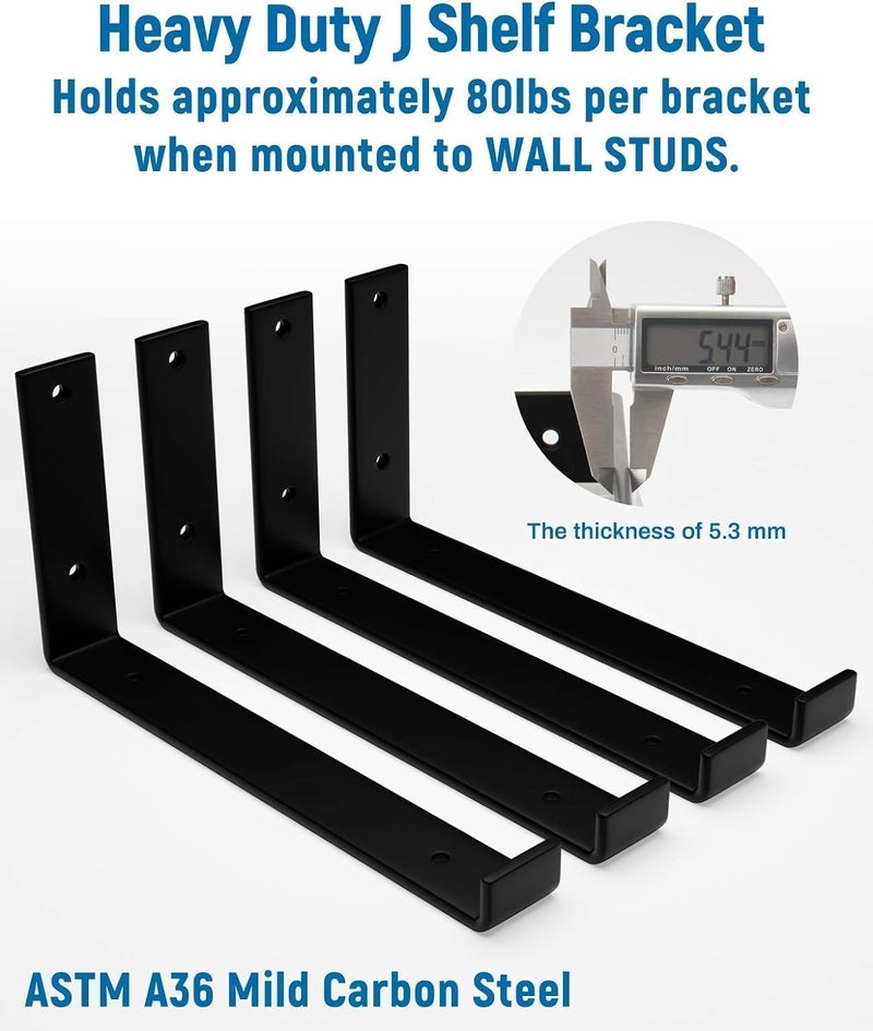 LEOPO 12 inch Shelf Brackets 8-Pack ,1/5 inch Thick Heavy Duty Industrial Bracket for DIY Floating Shelf Support, Black Coated Wall Shelf Support 11.25” x 6” x 1.5” - Image 4