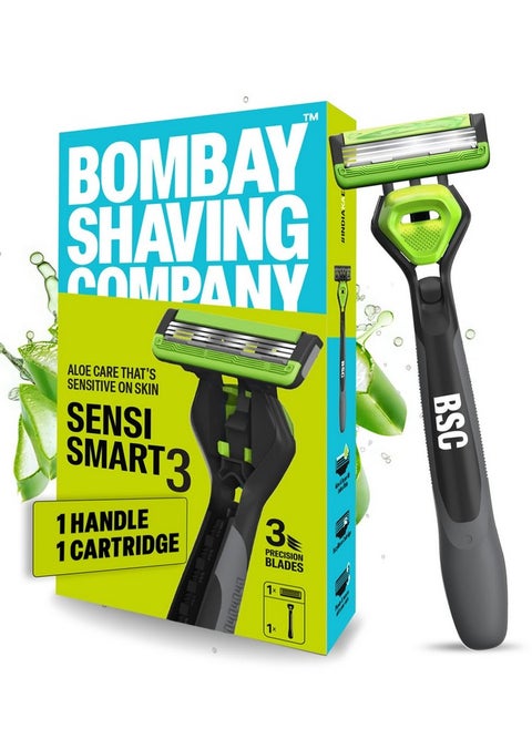 Sensi Smart 3 Razor | Shaving Razor For Men | Aloe Gel And Argan Oil Lubra Strip | Pivot Head For Smooth Glide |
