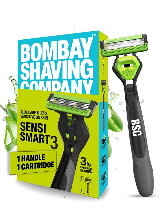 BOMBAY SHAVING COMPANY - Sensi Smart 3 Razor | Shaving Razor For Men | Aloe Gel And Argan Oil Lubra Strip | Pivot Head For Smooth Glide | - Image 1
