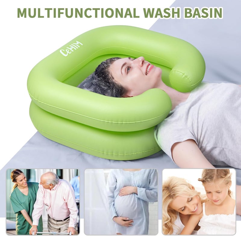 Cehim Inflatable Shampoo Basin - Portable Shampoo Bowl, Hair Washing Basin for Bedridden, Disabled,Injured, Hair Wash Tub for Dreadlocks and at Home Sink Washing (Green, 15in Inner) - Image 5