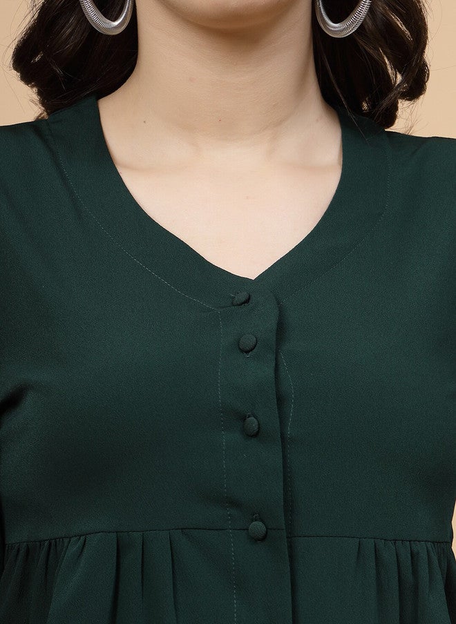 RAASSIO بلوزة خضراء بأكمام مطوية ومجعدة للنساء - Image 2