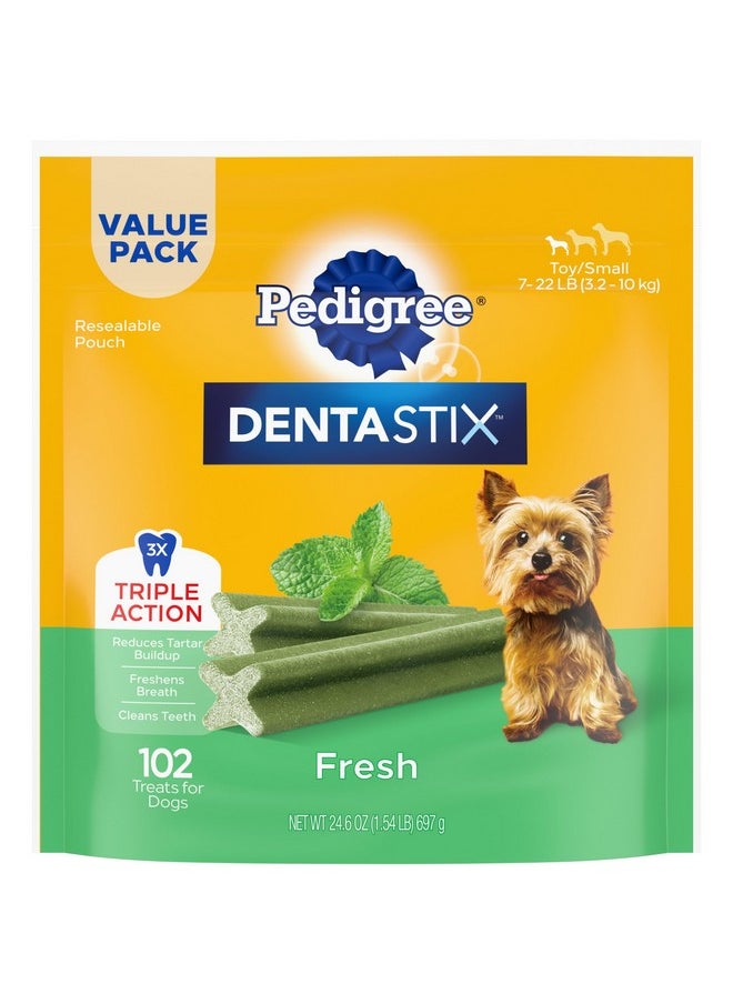 Pedigree Dentastix Dental Dog Treats For Toy/Small Dogs Fresh Flavor Dental Bones, 1.54 Lb. Value Pack (102 Treats)  - Image 1