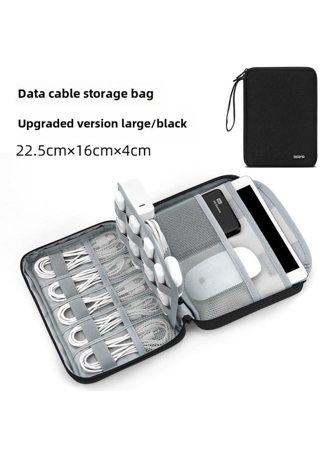 Bag Data Cable Storage Bag Headset Ipad Tablet Storage Bag Mobile Phone Charging Treasure Digital Portable Protective Case-Color:Upgraded Single Layer Large-Black - Image 1