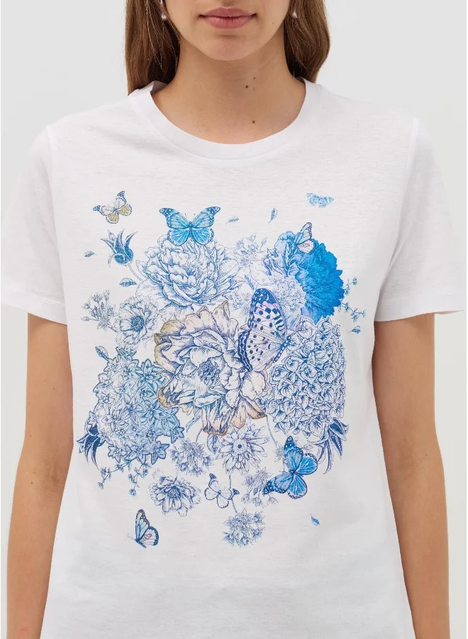او في اس T-shirt with butterflies with flowers print