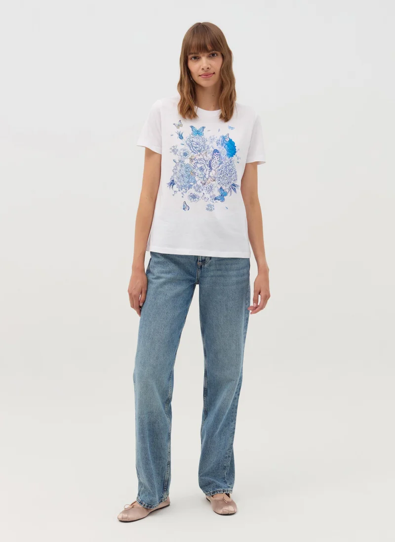 Ovs T-shirt with butterflies with flowers print