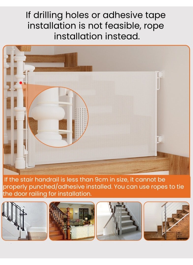 Generic - Retractable & Extendable Baby Safety Gate, Adjustable Mesh Child Gate for Stairs, Doorways, Hallways, Large Openings, Indoor & Outdoor Safety Barrier for Kids, Toddlers & Pets, 0-140x86cm White - Image 1