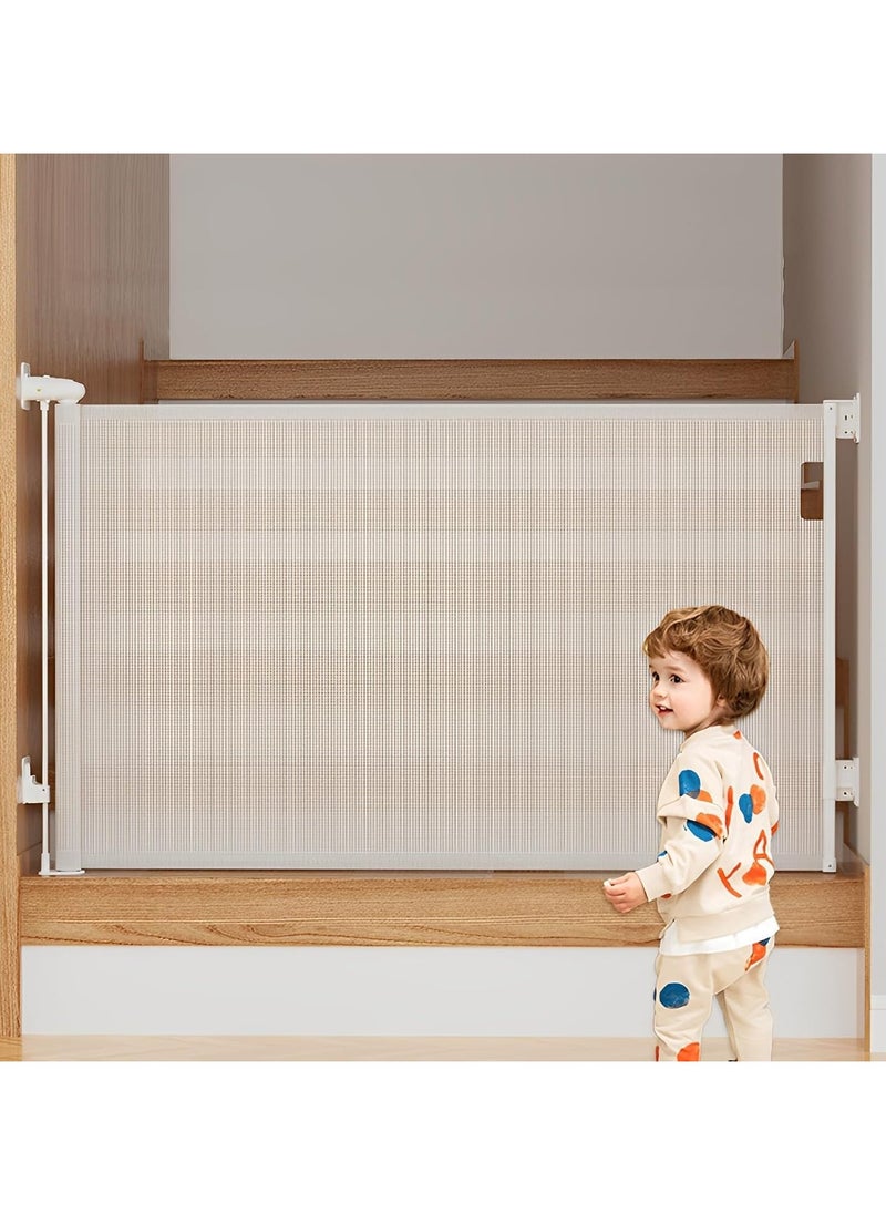 Generic - Retractable & Extendable Baby Safety Gate, Adjustable Mesh Child Gate for Stairs, Doorways, Hallways, Large Openings, Indoor & Outdoor Safety Barrier for Kids, Toddlers & Pets, 0-140x86cm White - Image 1