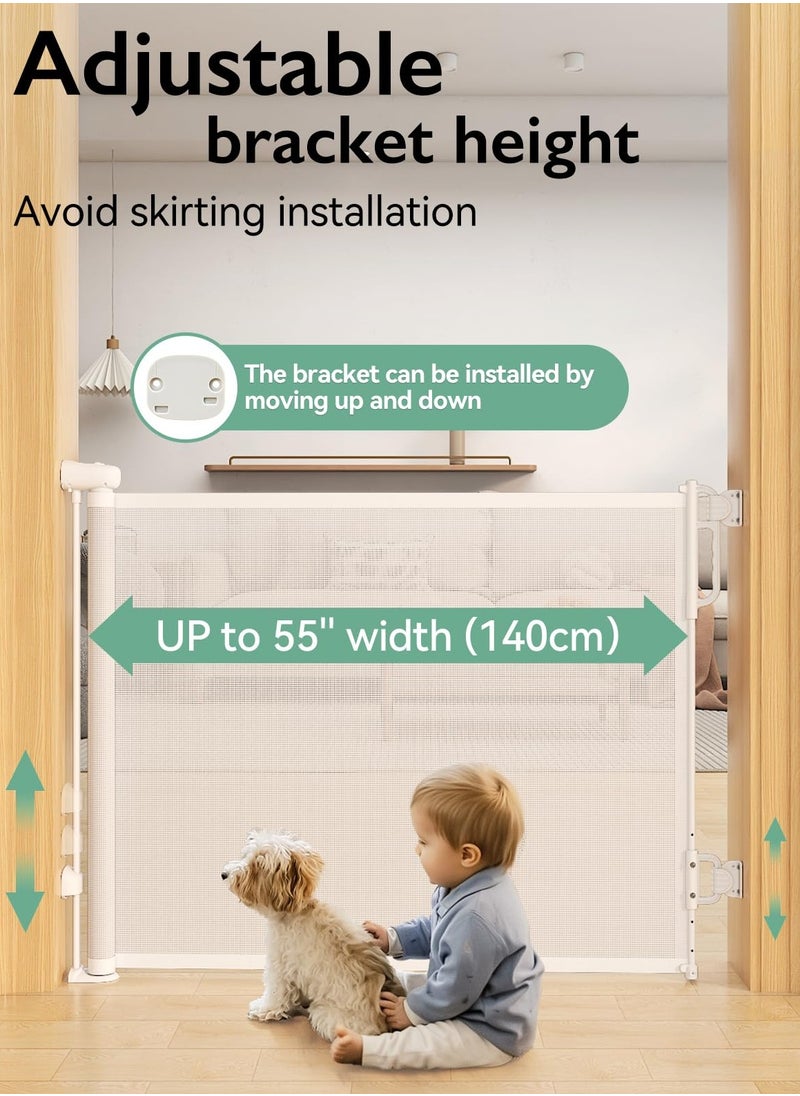 Generic - Retractable & Extendable Baby Safety Gate, Adjustable Mesh Child Gate for Stairs, Doorways, Hallways, Large Openings, Indoor & Outdoor Safety Barrier for Kids, Toddlers & Pets, 0-140x86cm White - Image 1