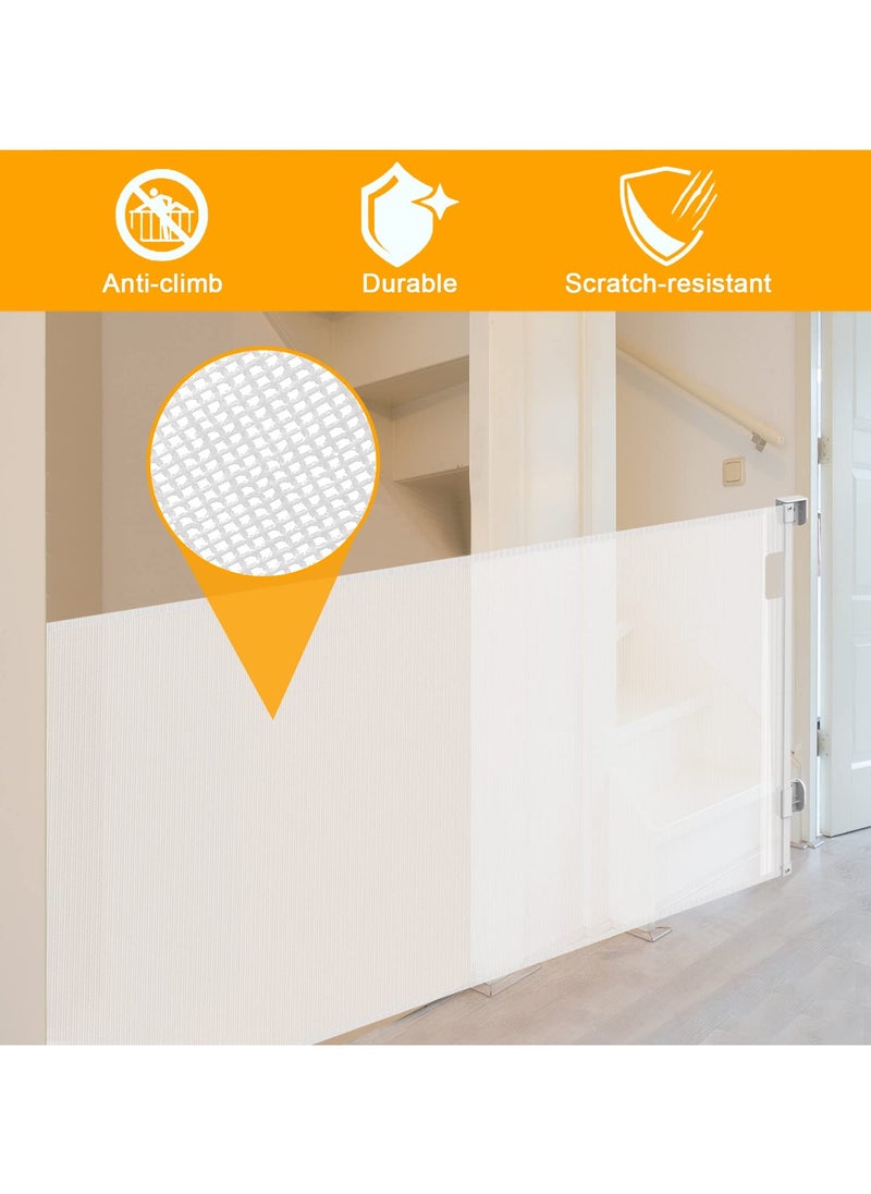 Generic - Retractable & Extendable Baby Safety Gate, Adjustable Mesh Child Gate for Stairs, Doorways, Hallways, Large Openings, Indoor & Outdoor Safety Barrier for Kids, Toddlers & Pets, 0-140x86cm White - Image 1