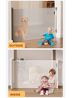 Retractable & Extendable Baby Safety Gate, Adjustable Mesh Child Gate for Stairs, Doorways, Hallways, Large Openings, Indoor & Outdoor Safety Barrier for Kids, Toddlers & Pets, 0-140x86cm White