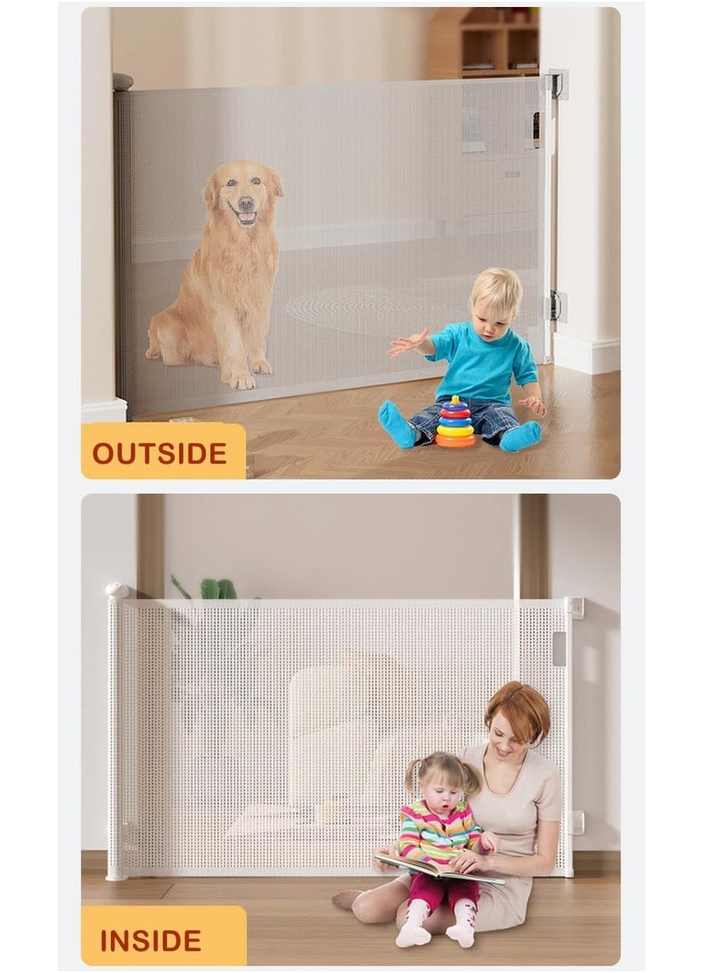 Generic - Retractable & Extendable Baby Safety Gate, Adjustable Mesh Child Gate for Stairs, Doorways, Hallways, Large Openings, Indoor & Outdoor Safety Barrier for Kids, Toddlers & Pets, 0-140x86cm White - Image 1