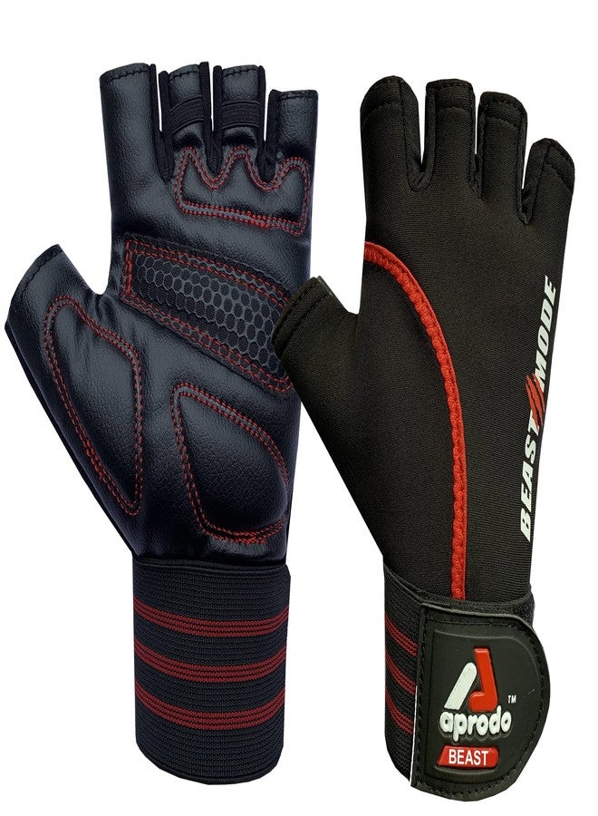 Aprodo Beast-Fitness Training and Workout Weight Lifting Gym Gloves, with Wrist Support, Unisex, Free Size (Black RED) - Image 1