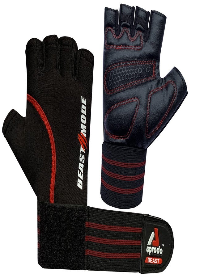 Aprodo Beast-Fitness Training and Workout Weight Lifting Gym Gloves, with Wrist Support, Unisex, Free Size (Black RED) - Image 4