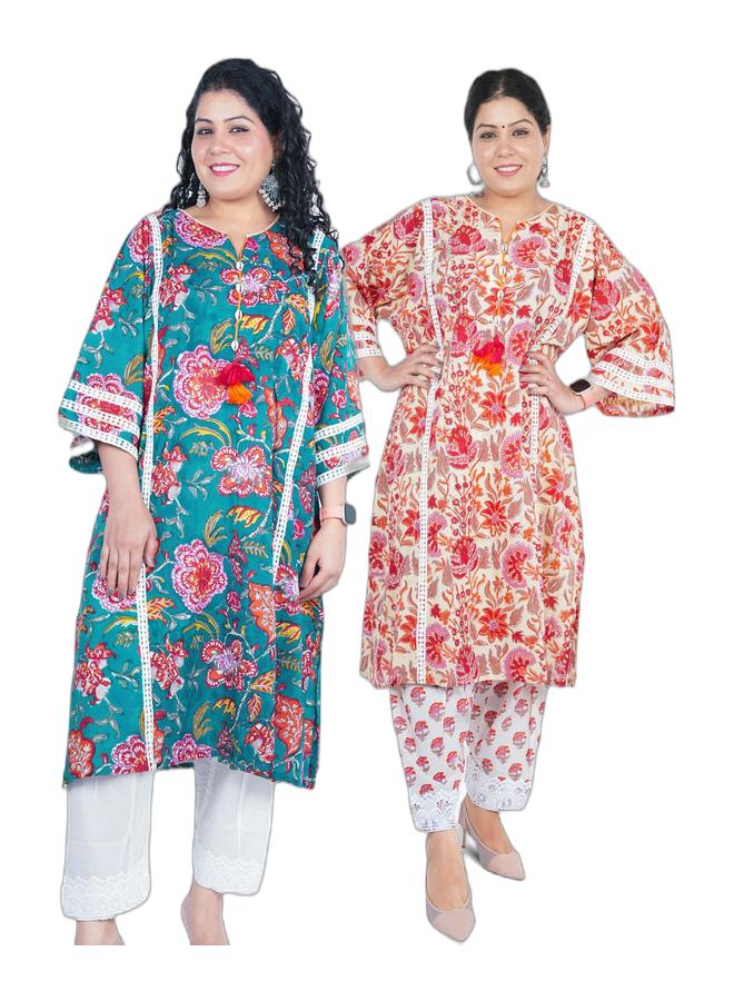 PRIYA’S PANACHE Buy 1 Get 1 Free Kurta Set Premium Cotton Hand Block Print Kurta Pant Set for Ladies | Indian Ethnic Dress | Festive & Casual Wear - Image 1