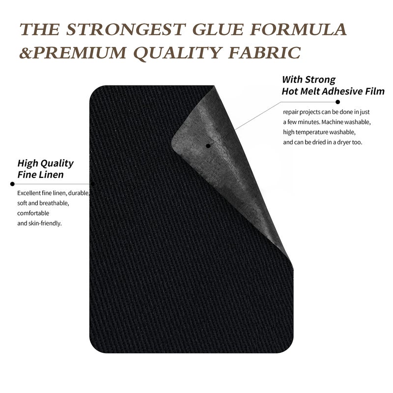 KING MOUNTAIN 100% Cotton Fabric Iron-on Repair Patch, Inside&Outside Clothes Repair Patch, 3"x60" with Backing Glue Repair Decorative Patch kit (Black) - Image 3
