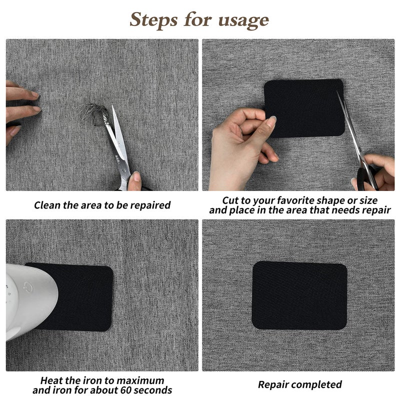 KING MOUNTAIN 100% Cotton Fabric Iron-on Repair Patch, Inside&Outside Clothes Repair Patch, 3"x60" with Backing Glue Repair Decorative Patch kit (Black) - Image 5