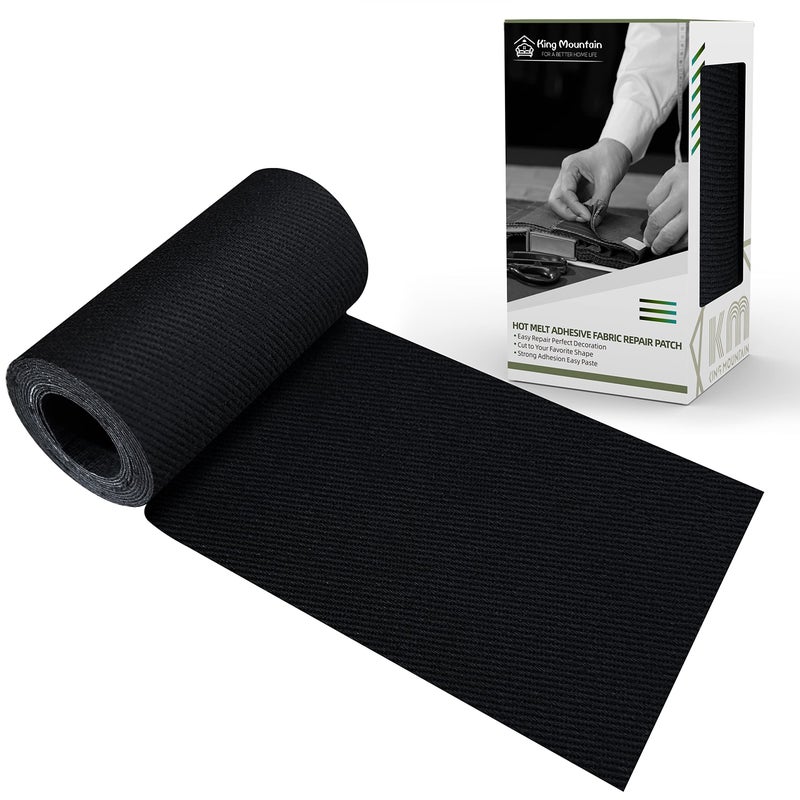 KING MOUNTAIN 100% Cotton Fabric Iron-on Repair Patch, Inside&Outside Clothes Repair Patch, 3"x60" with Backing Glue Repair Decorative Patch kit (Black) - Image 1