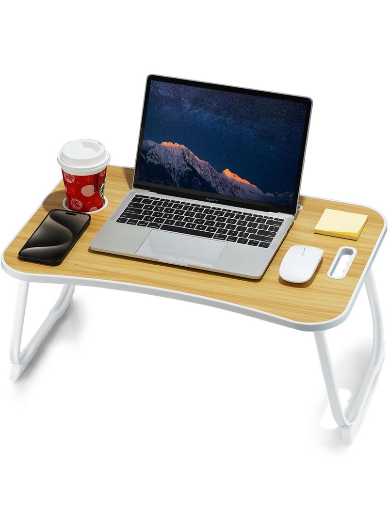 Adjustable Laptop Desk for Bed and Sofa with Cup Holder and Storage – Foldable Lightweight Computer Table for Work, Study, Reading, Eating and Camping - Image 1