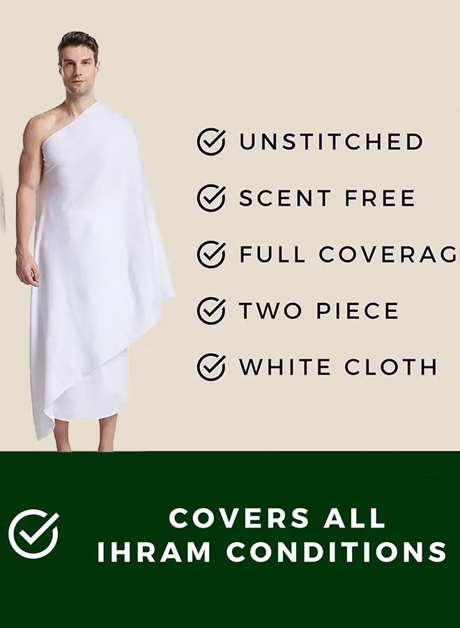 MOSH Ihram Towel - 2-Piece Islamic Men's Towel - Soft Ihram Ahram Ehram Towel - Absorbent Ritual Towel - Hygienic Pilgrimage Towel - Comfortable Hajj Towels - Lightweight Umrah Essentials – White - Image 3