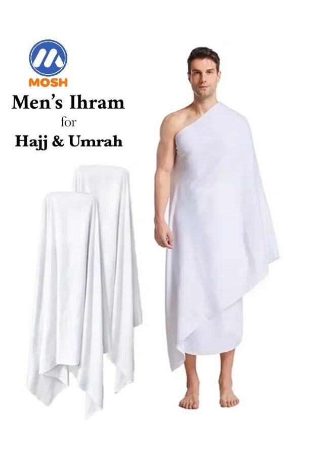MOSH Ihram Towel - 2-Piece Islamic Men's Towel - Soft Ihram Ahram Ehram Towel - Absorbent Ritual Towel - Hygienic Pilgrimage Towel - Comfortable Hajj Towels - Lightweight Umrah Essentials – White - Image 1