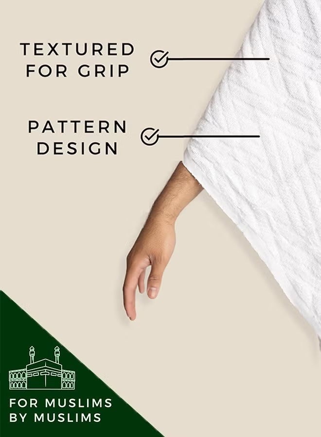 MOSH Ihram Towel - 2-Piece Islamic Men's Towel - Soft Ihram Ahram Ehram Towel - Absorbent Ritual Towel - Hygienic Pilgrimage Towel - Comfortable Hajj Towels - Lightweight Umrah Essentials – White - Image 4