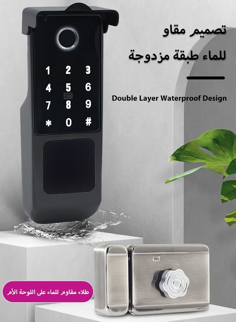WALALLA Smart Door Lock, 5-in-1 Entry Fingerprint Door Lock, Outdoor Courtyard WIFI Electronic Lock, Remote Control with Tuya APP, Fingerprint Entry, Passwords, 2 Keys, 2 RFID Cards, IP65 Waterproof - Image 5