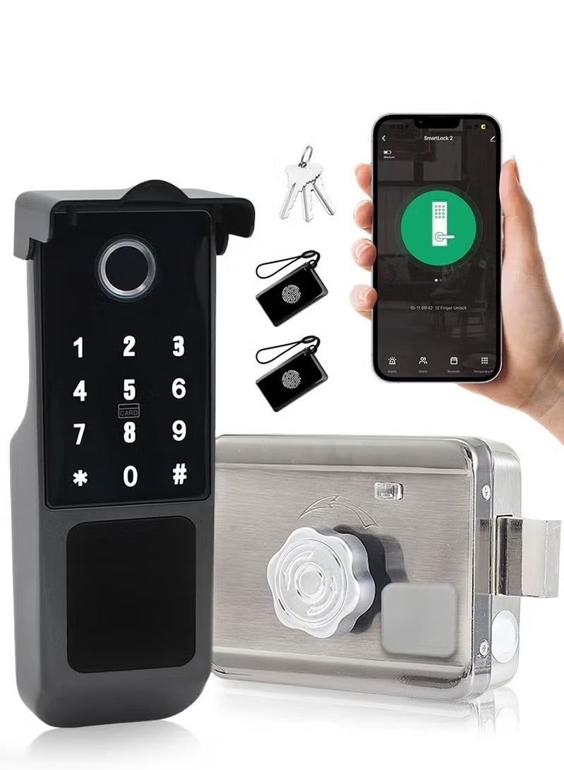 WALALLA Smart Door Lock, 5-in-1 Entry Fingerprint Door Lock, Outdoor Courtyard WIFI Electronic Lock, Remote Control with Tuya APP, Fingerprint Entry, Passwords, 2 Keys, 2 RFID Cards, IP65 Waterproof - Image 1