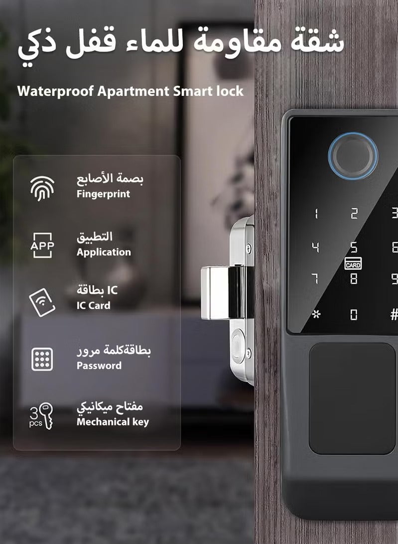 WALALLA Smart Door Lock, 5-in-1 Entry Fingerprint Door Lock, Outdoor Courtyard WIFI Electronic Lock, Remote Control with Tuya APP, Fingerprint Entry, Passwords, 2 Keys, 2 RFID Cards, IP65 Waterproof - Image 2