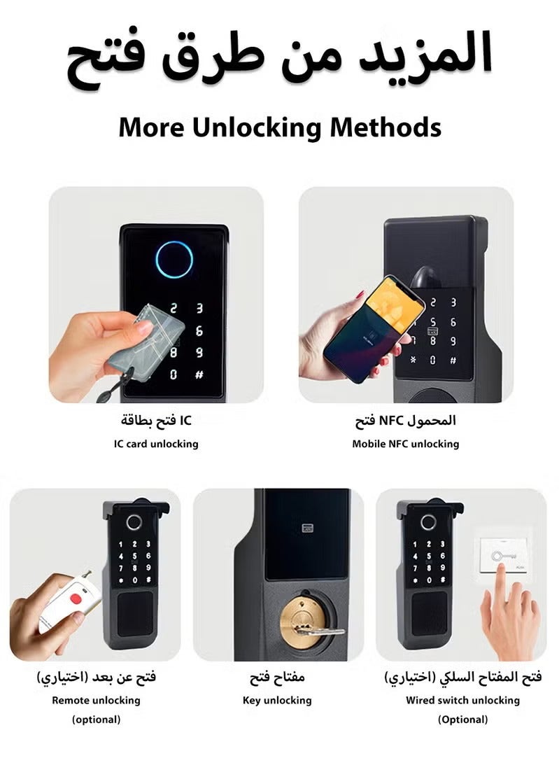 WALALLA Smart Door Lock, 5-in-1 Entry Fingerprint Door Lock, Outdoor Courtyard WIFI Electronic Lock, Remote Control with Tuya APP, Fingerprint Entry, Passwords, 2 Keys, 2 RFID Cards, IP65 Waterproof - Image 4