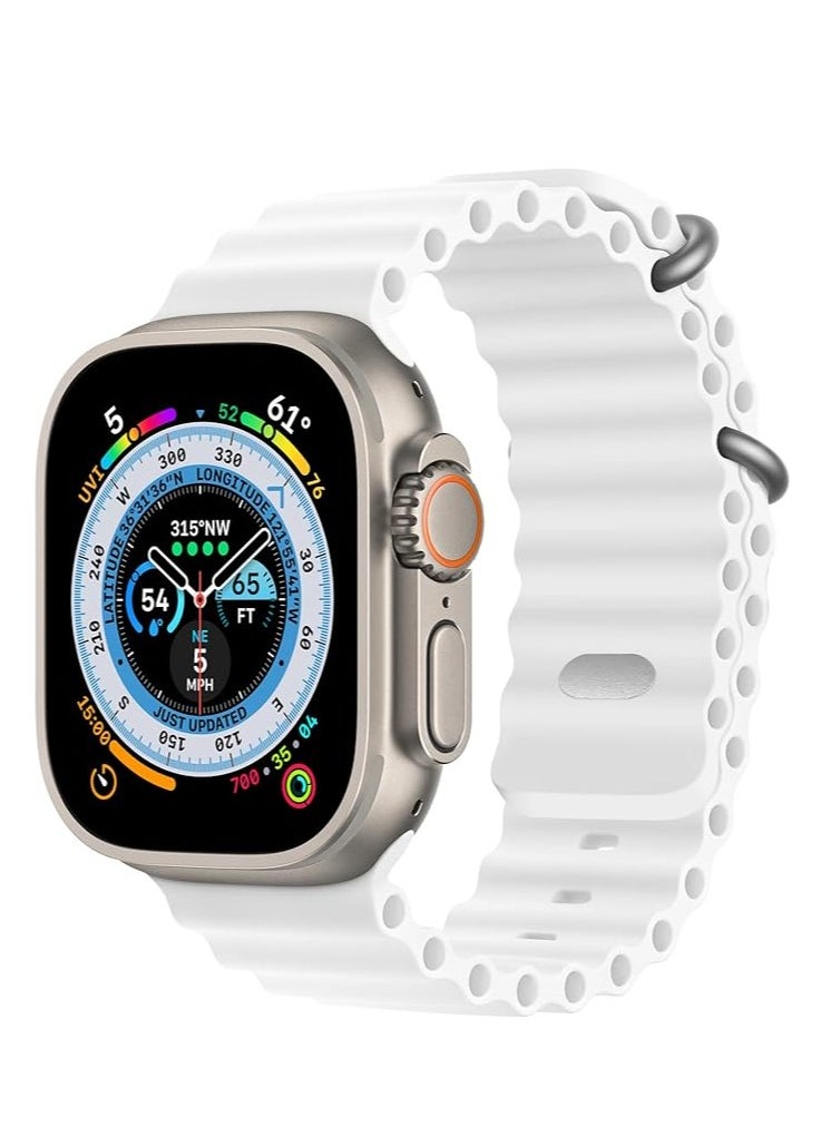 ACLIX - Sport New Silicone Band Compatible with Apple Watch Ultra Ocean 42/44/45/49mm Strap for iWatch Series Ultra 8 7 6 5 SE-White - Image 1