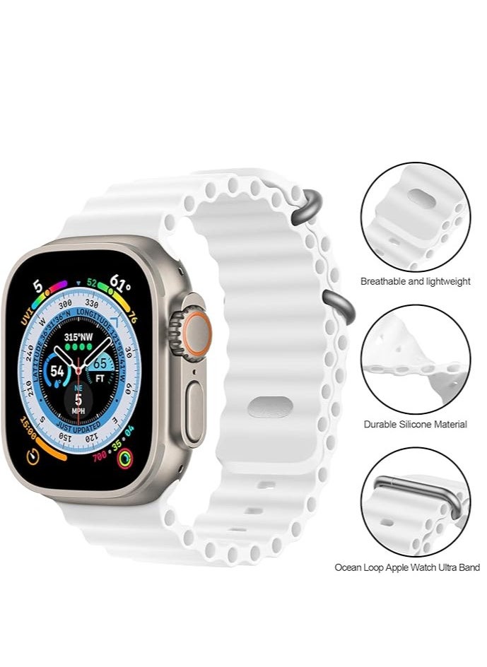 ACLIX - Sport New Silicone Band Compatible with Apple Watch Ultra Ocean 42/44/45/49mm Strap for iWatch Series Ultra 8 7 6 5 SE-White - Image 1