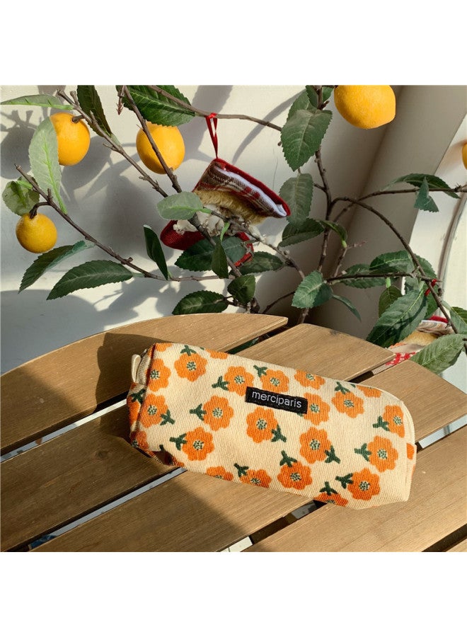 11271 Korean-style Corduroy Vintage Artistic Pencil Case Ins Japanese Student Canvas Cosmetic Bag Storage And Finishing Bag-Color:Rice Plum Blossom - Image 1