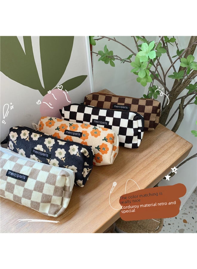11271 Korean-style Corduroy Vintage Artistic Pencil Case Ins Japanese Student Canvas Cosmetic Bag Storage And Finishing Bag-Color:Rice Plum Blossom - Image 3