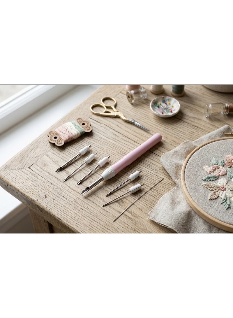 Hand Embroidery Tool with Interchangeable Needle, Rose Silver Sewing Needles Set, for Sewing and Hand Embroidery - Image 1