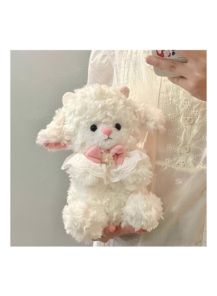 Soft Fluffy Lamb Plush Toy, Cute Pink Bow Lace Stuffed Animal Doll, 33cm Adorable Sheep Plushie Gift Girls Women, Birthday Valentine's Day Ramadan Gift - Image 4