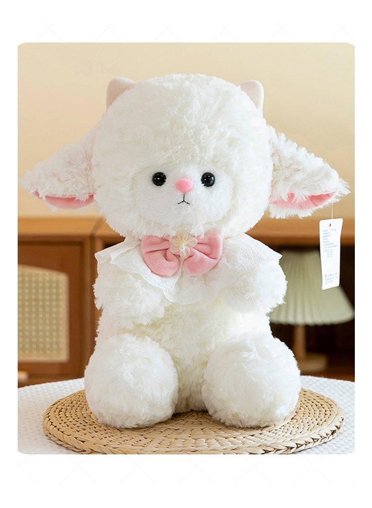 Soft Fluffy Lamb Plush Toy, Cute Pink Bow Lace Stuffed Animal Doll, 33cm Adorable Sheep Plushie Gift Girls Women, Birthday Valentine's Day Ramadan Gift - Image 3