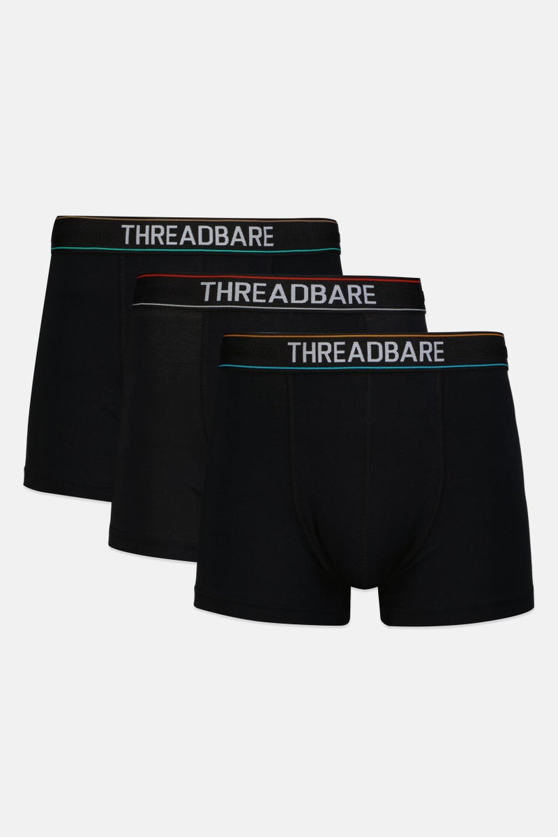 Threadbare Men 3 Pcs Brand Logo Boxer Briefs, Black - Image 1