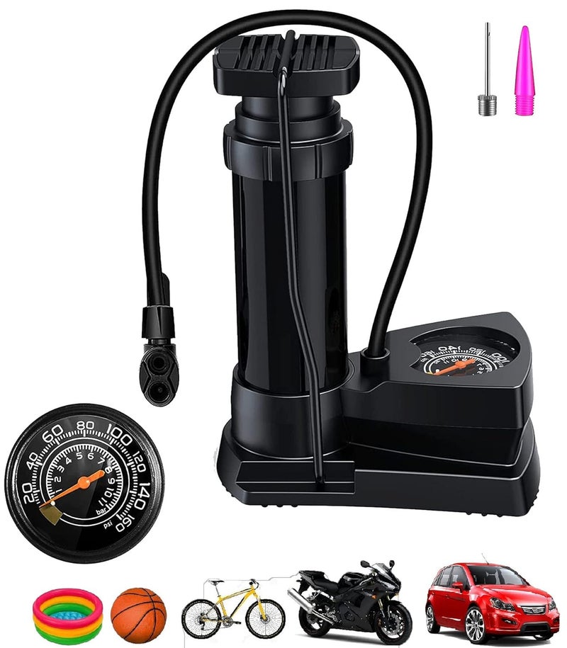 QUPET® Portable High Pressure Foot Activated Air Pump Compressor Air Pump for Car, Bike, Bicycle, Football Pump fits Universal Presta and Schrader - Image 1