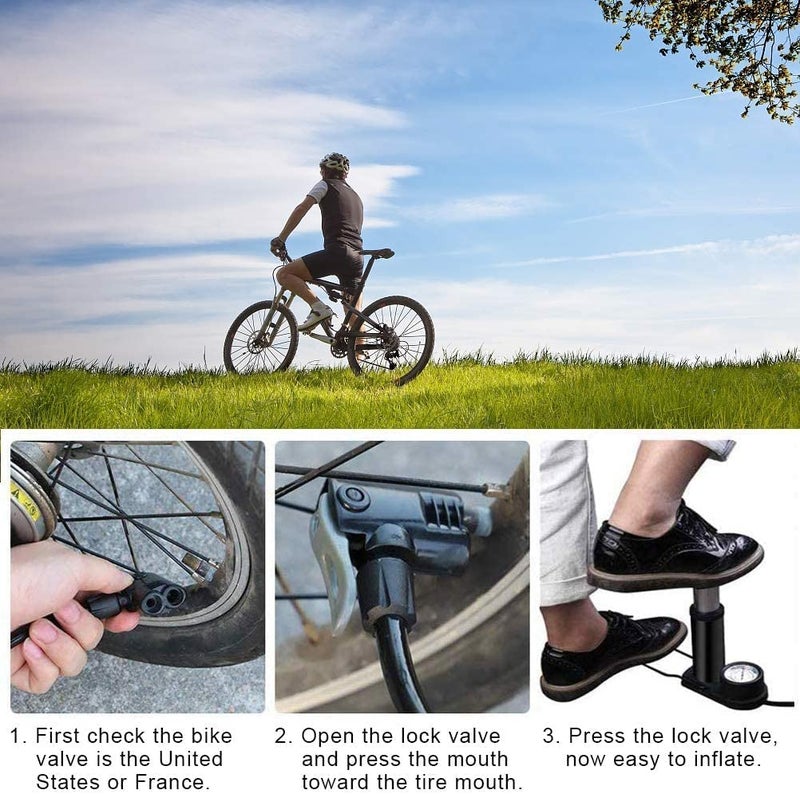 QUPET® Portable High Pressure Foot Activated Air Pump Compressor Air Pump for Car, Bike, Bicycle, Football Pump fits Universal Presta and Schrader - Image 4
