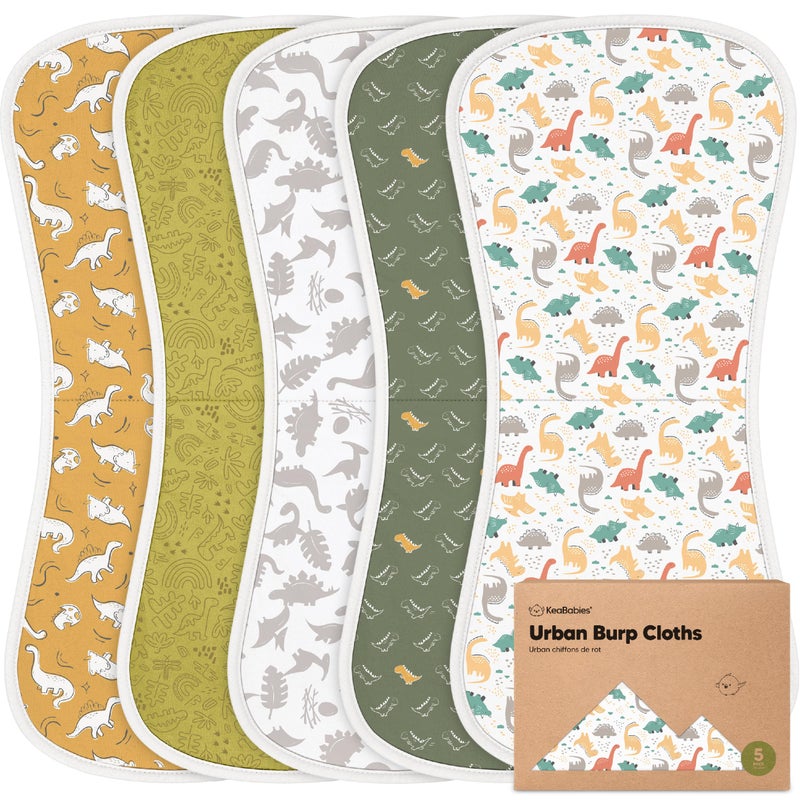 KeaBabies Organic Burp Cloths Baby Boy Girl 5Pack Super Absorbent Cotton Burping Cloths for Babies Soft Plush Newborn Spit Up Rags Infant Towels for Milk Spit Up Unisex Large 21 x 10 Mesozoic - Image 2